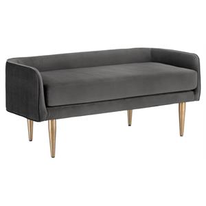 Pemberly Row 53&quot Modern Fabric and Stainless Steel Bench in Gray Sky