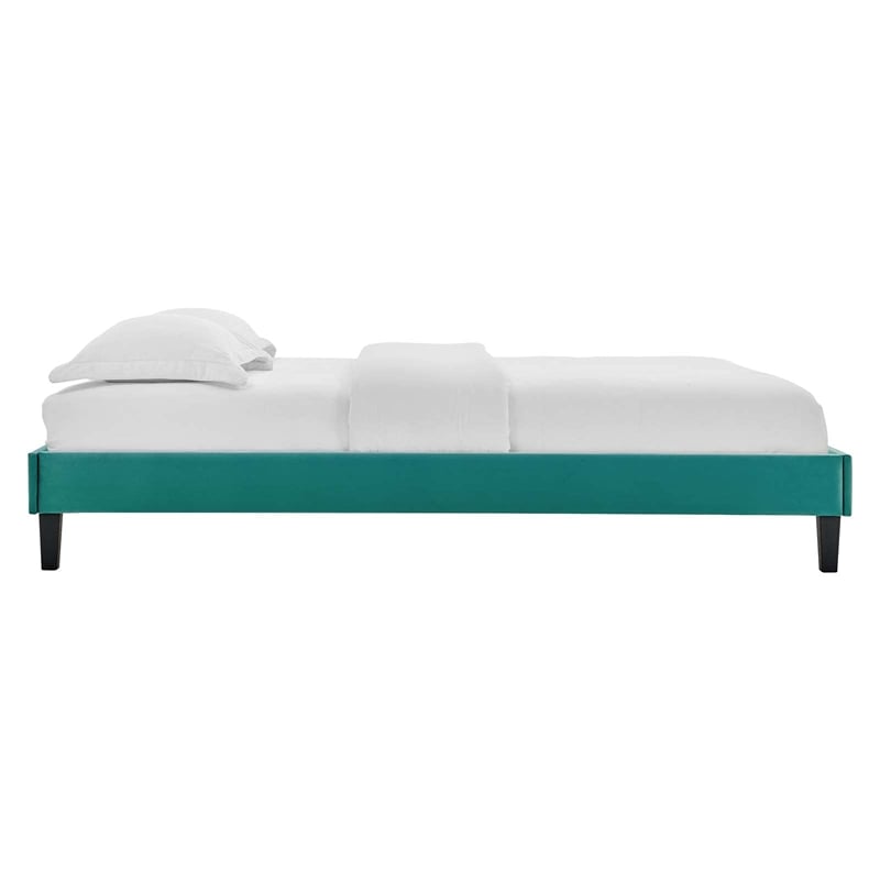 Pemberly Row Twin Performance Velvet Platform Bed Frame in Teal Green