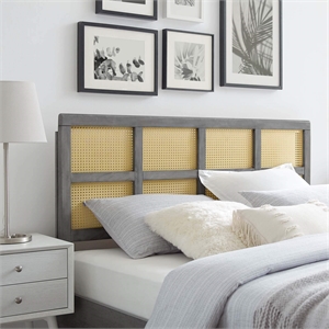 Pemberly Row Modern Rattan and Rubberwood Full Headboard in Gray