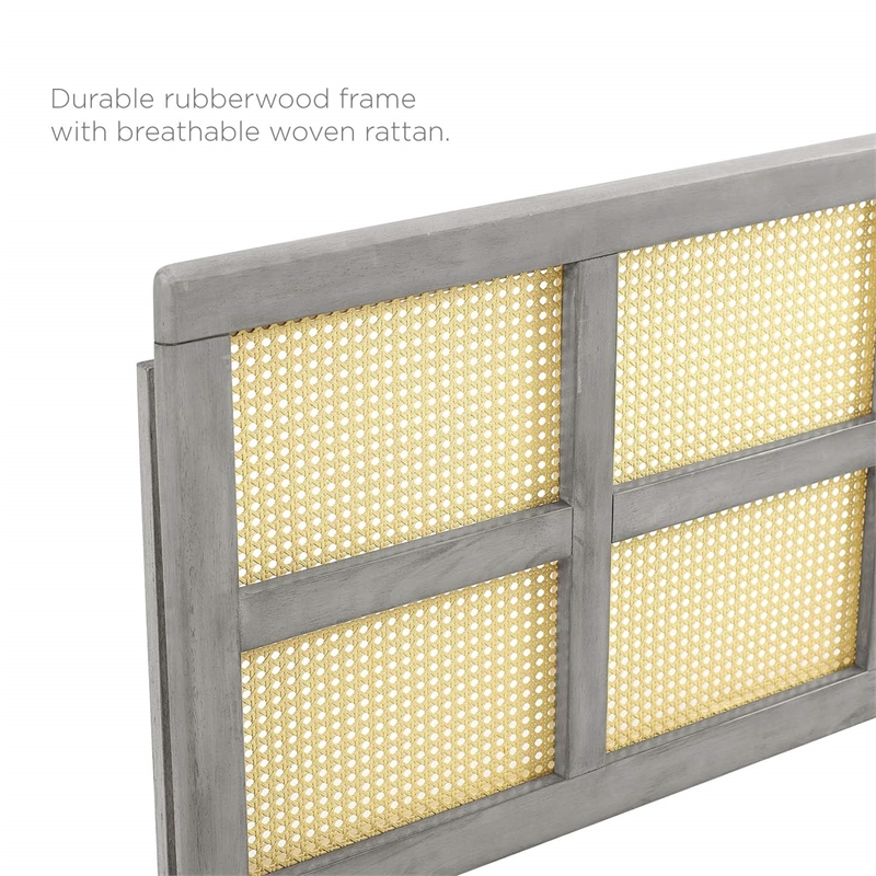 Pemberly Row Modern Rattan and Rubberwood Full Headboard in Gray