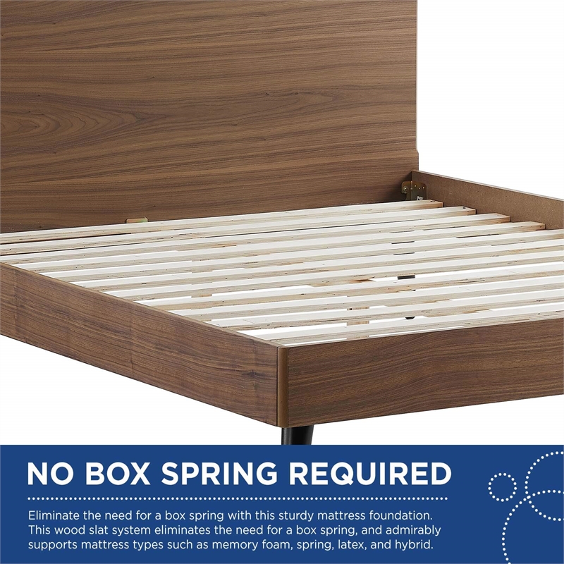 Pemberly Row Queen Rubberwood and MDF Wood Platform Bed in Walnut