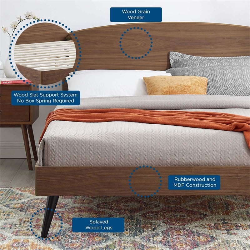 Pemberly Row Queen Rubberwood and MDF Wood Platform Bed in Walnut