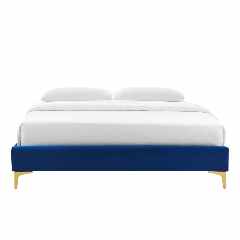 Pemberly Row Twin Modern Performance Velvet Bed Frame in Navy