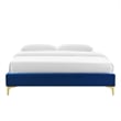 Pemberly Row Twin Modern Performance Velvet Bed Frame in Navy