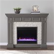 Pemberly Row Wood-Faux Stone Color Changing Fireplace in Gray