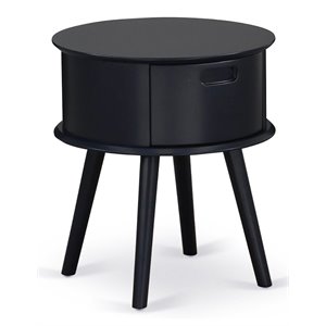 Pemberly Row Modern 19&quot Round Wood Nightstand with Drawer in Black