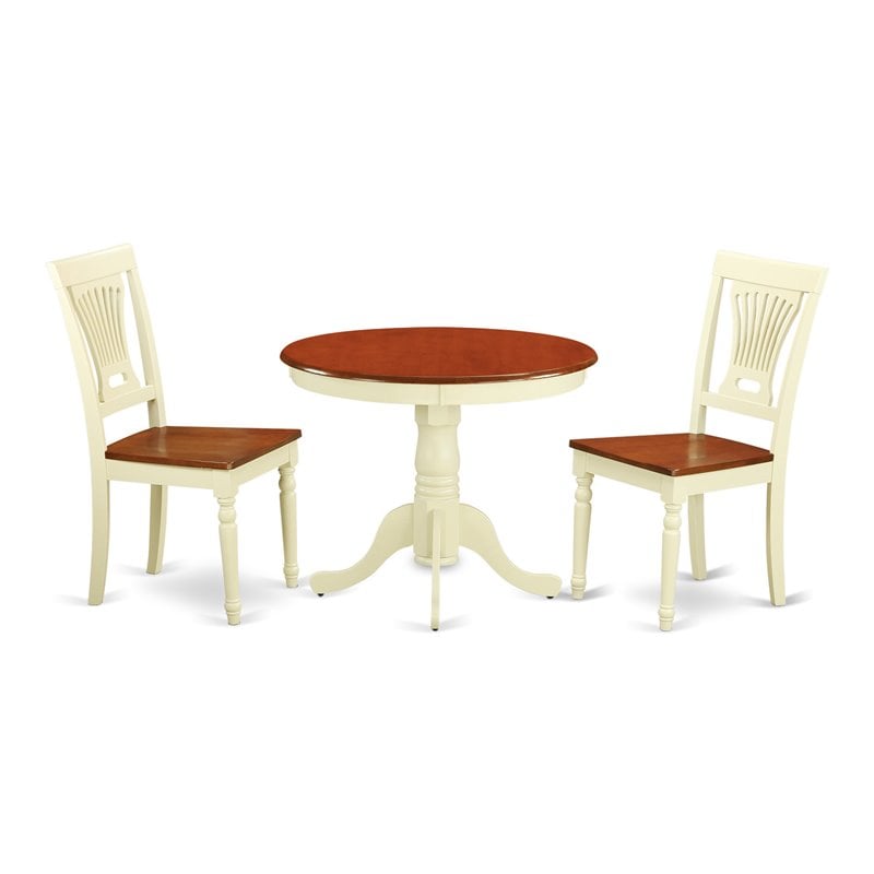 Pemberly Row Antique 3-piece Dining Table and Chair Set in Cream