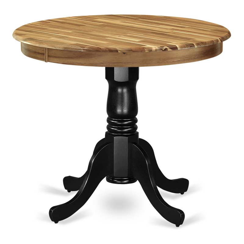 Pemberly Row Antique Round Acacia Wood Dining Table in Natural/Black