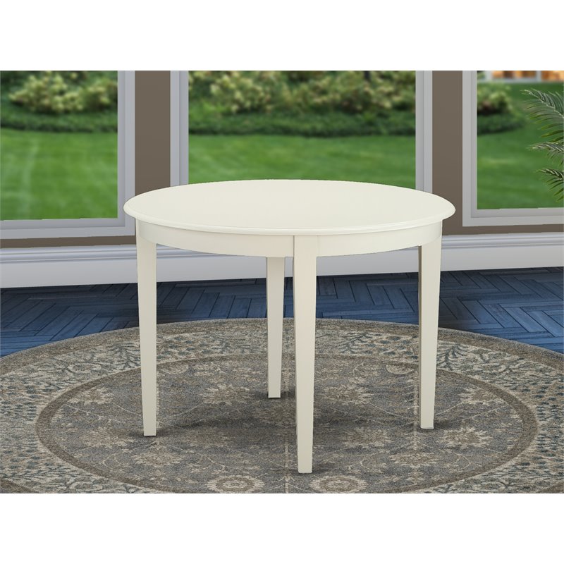 Pemberly Row Wood Dining Table with 4 Tapered Legs in Linen White