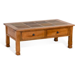 Pemberly Row 49&quot Transitional Wood Coffee Table in Rustic Oak