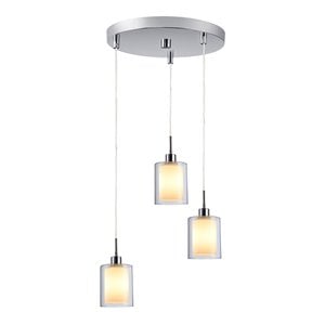 Pemberly Row Modern 3-Light Mini Pendant in Chrome/Opal Glass