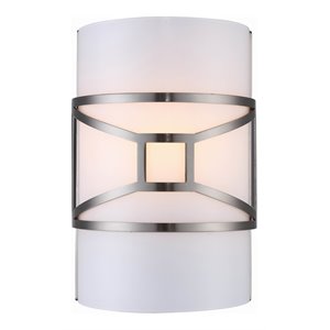 Pemberly Row Modern 1 Light Steel/Glass Wall Mount in Satin Nickel