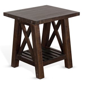 Pemberly Row 24&quot Farmhouse Mahogany Wood End Table in Dark Brown