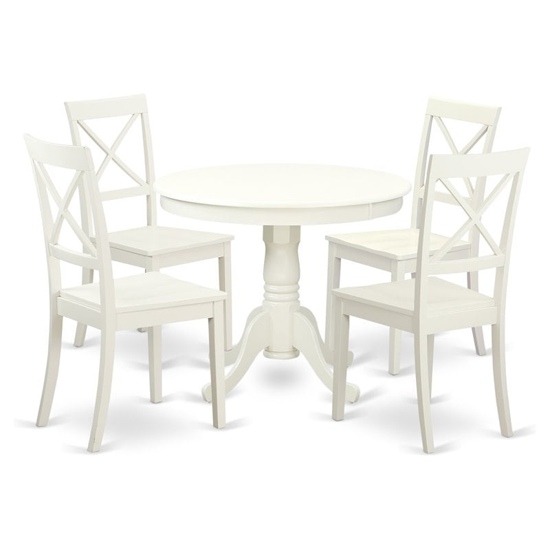Pemberly Row Antique 5-piece Wood Table and Dinette Chairs in Linen White
