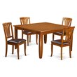 Pemberly Row 5-piece Dining Set with Leather Seat in Saddle Brown