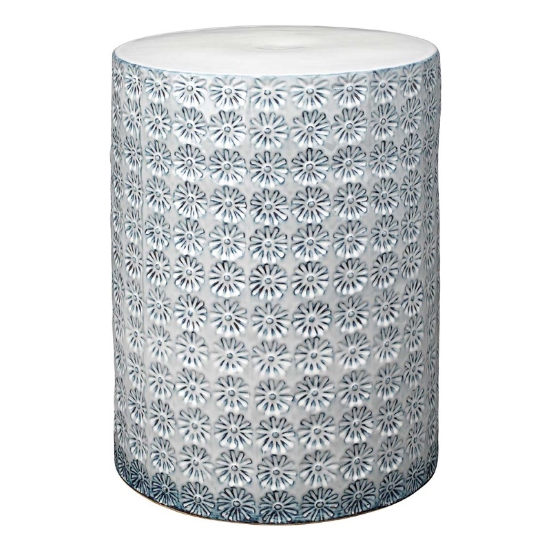 Pemberly Row Modern Coastal Ceramic Side Table in Blue/White