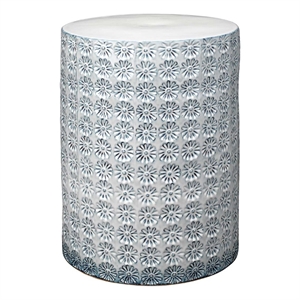 Pemberly Row Modern Coastal Ceramic Side Table in Blue/White