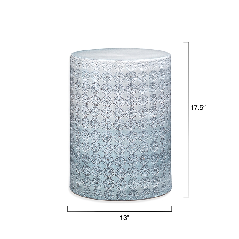 Pemberly Row Modern Coastal Ceramic Side Table in Blue/White