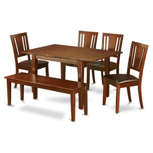 Pemberly Row Modern 6-piece Wood Dining Set with Bench in Mahogany