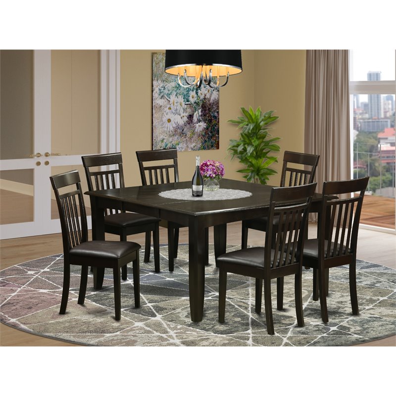 Pemberly Row 7-piece Dining Set with Leather Seat in Cappuccino