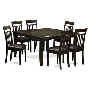 Pemberly Row 7-piece Dining Set with Leather Seat in Cappuccino