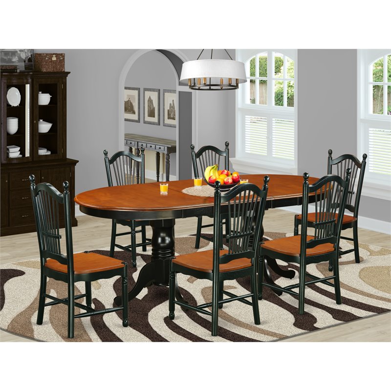 Pemberly Row Modern 7-piece Wood Dining Room Set in Black/Cherry