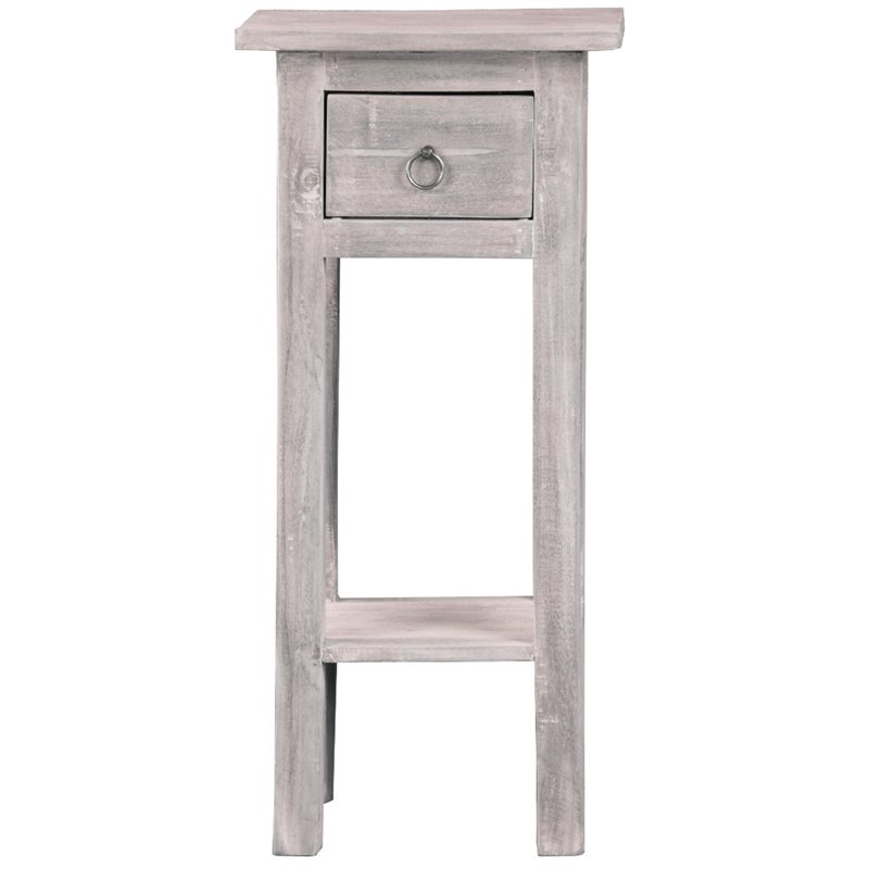 Pemberly Row Cottage Narrow Wood Side Table in Distressed Light Gray