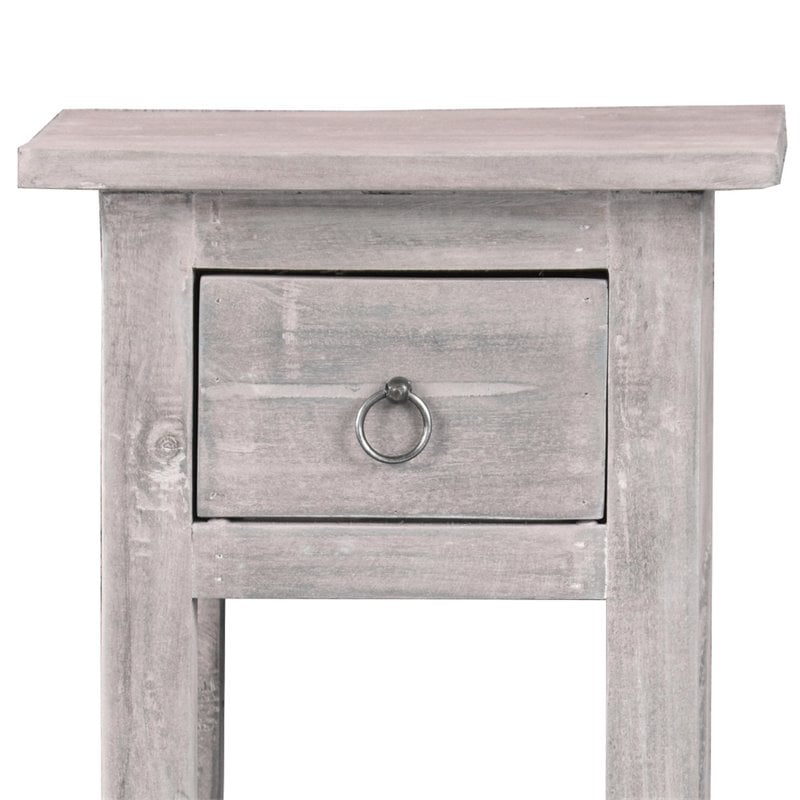 Pemberly Row Cottage Narrow Wood Side Table in Distressed Light Gray