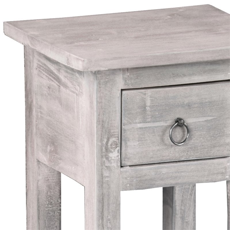 Pemberly Row Cottage Narrow Wood Side Table in Distressed Light Gray