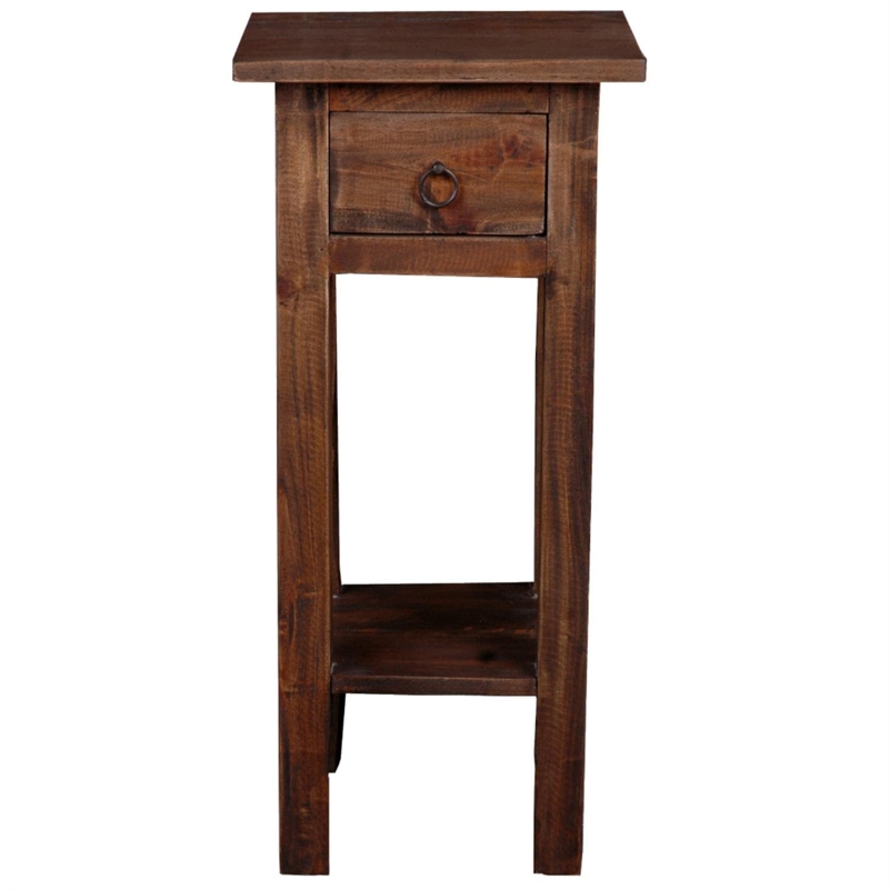 Pemberly Row Cottage Narrow Wood Side Table in Raftwood Brown/Antique Iron