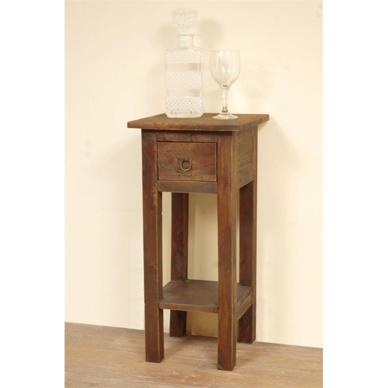 Pemberly Row Cottage Narrow Wood Side Table in Raftwood Brown/Antique Iron