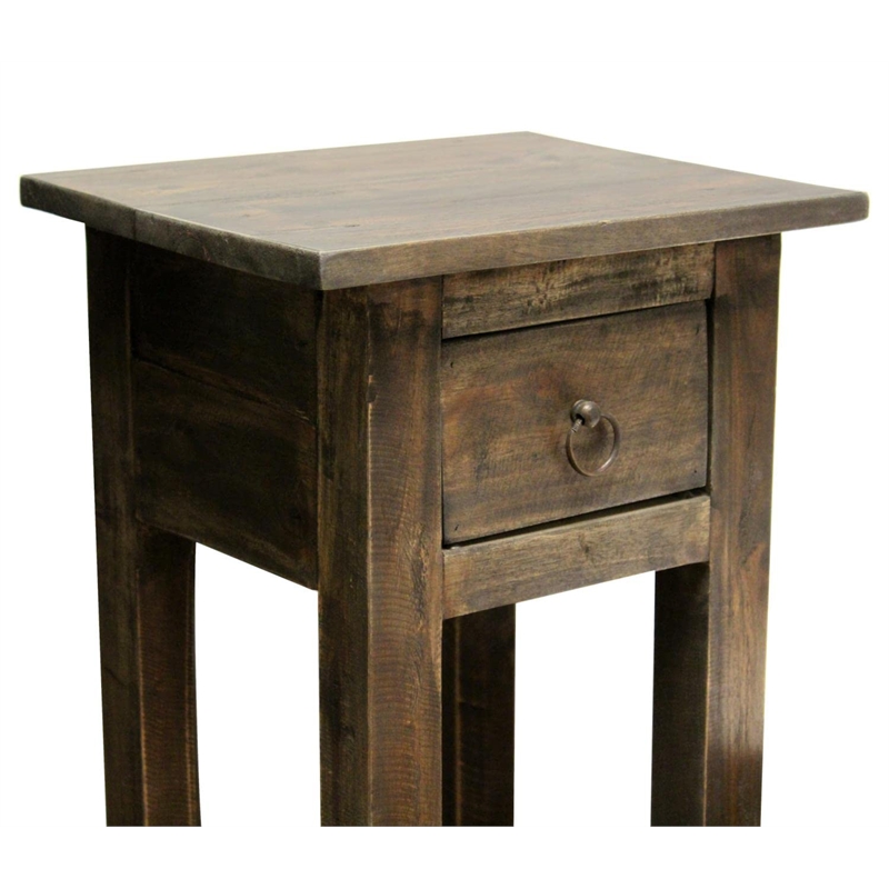 Pemberly Row Cottage Narrow Wood Side Table in Raftwood Brown/Antique Iron