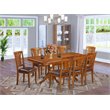Pemberly Row 9-piece Dining Set w/ Leather Seat in Saddle Brown