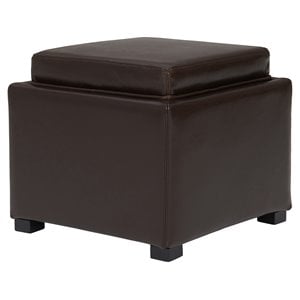 Pemberly Row 17&quot Split Leather Storage Ottoman in Brown/Black
