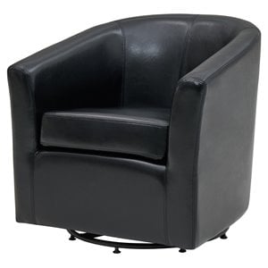 Pemberly Row Modern 17.5&quot Bonded Leather Swivel Chair in Black