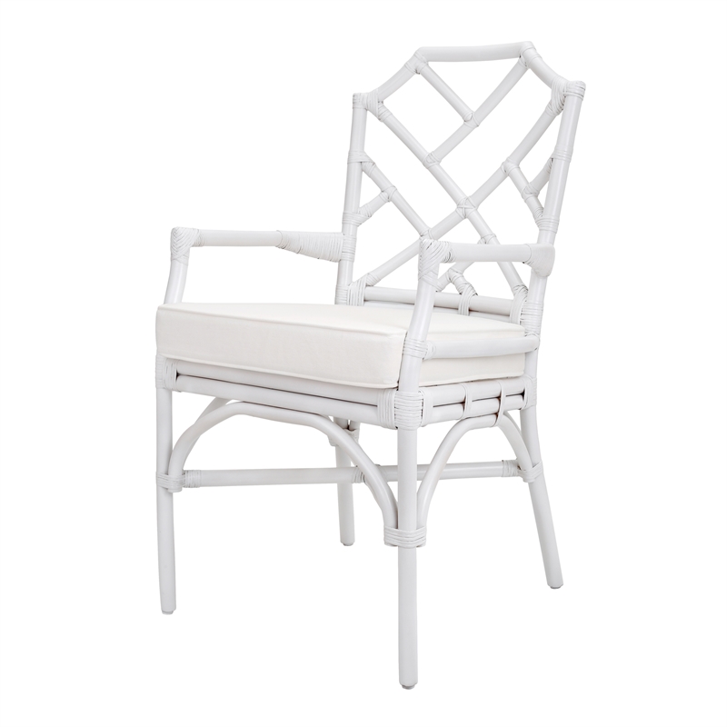 Pemberly Row Contemporary Rattan Dining Side Arm Chair White