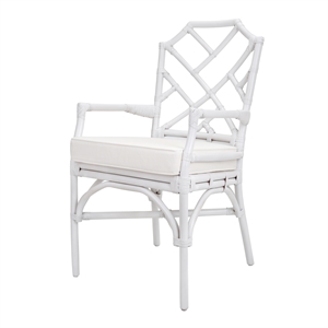 Pemberly Row Contemporary Rattan Dining Side Arm Chair White