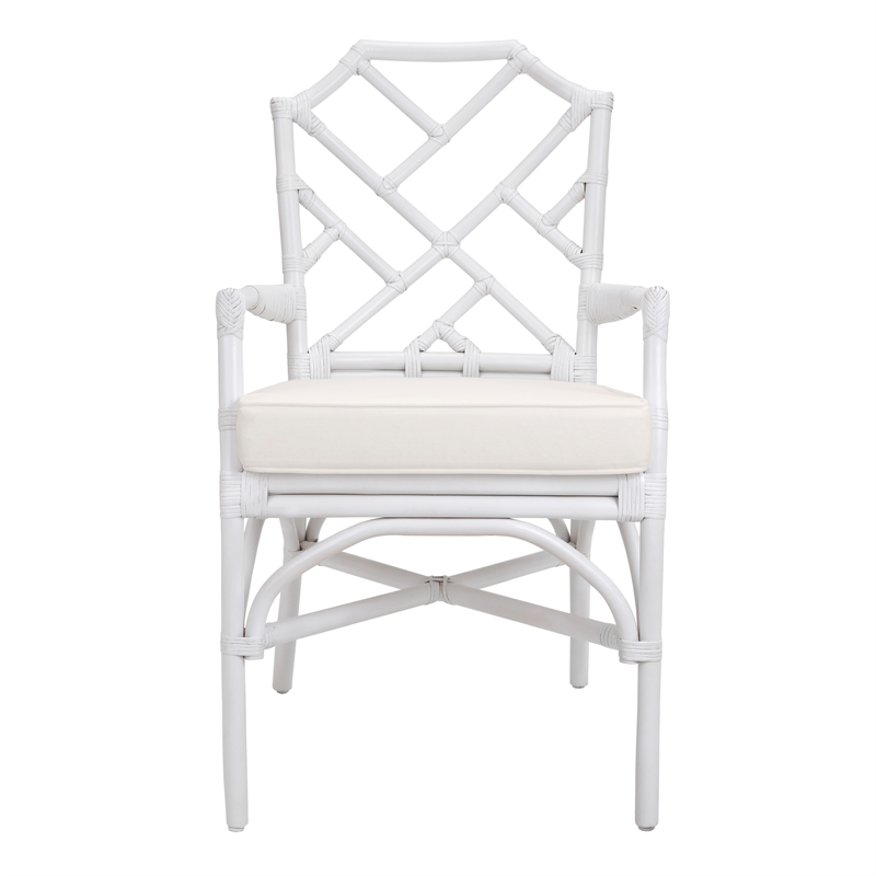 Pemberly Row Contemporary Rattan Dining Side Arm Chair White