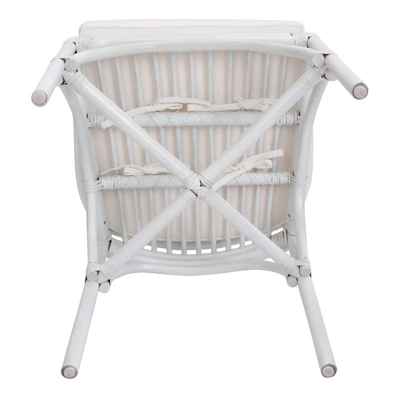 Pemberly Row Contemporary Rattan Dining Side Arm Chair White