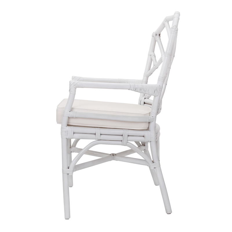 Pemberly Row Contemporary Rattan Dining Side Arm Chair White