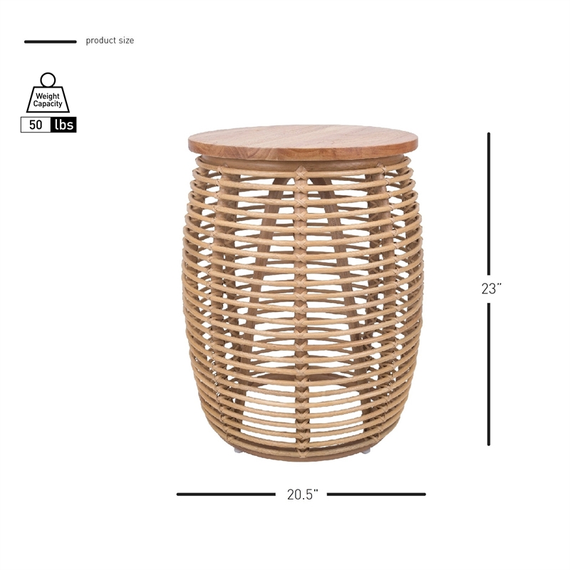 Pemberly Row Modern Round Rattan End Table in Brown/Natural Honey