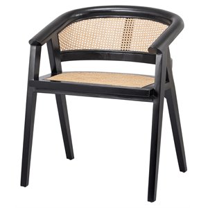 Pemberly Row 19&quot Rattan and Wood Dining Chair in Natural/Black