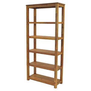 Pemberly Row Modern 34.5&quot Wood Slatted Book Shelf in Brown/Amber
