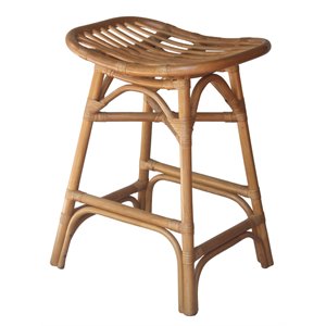 Pemberly Row 24&quot Rattan Saddle Seat Counter Stool in Canary Brown