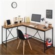 Pemberly Row Contemporary Wood and Metal Corner Desk in Acacia/Black