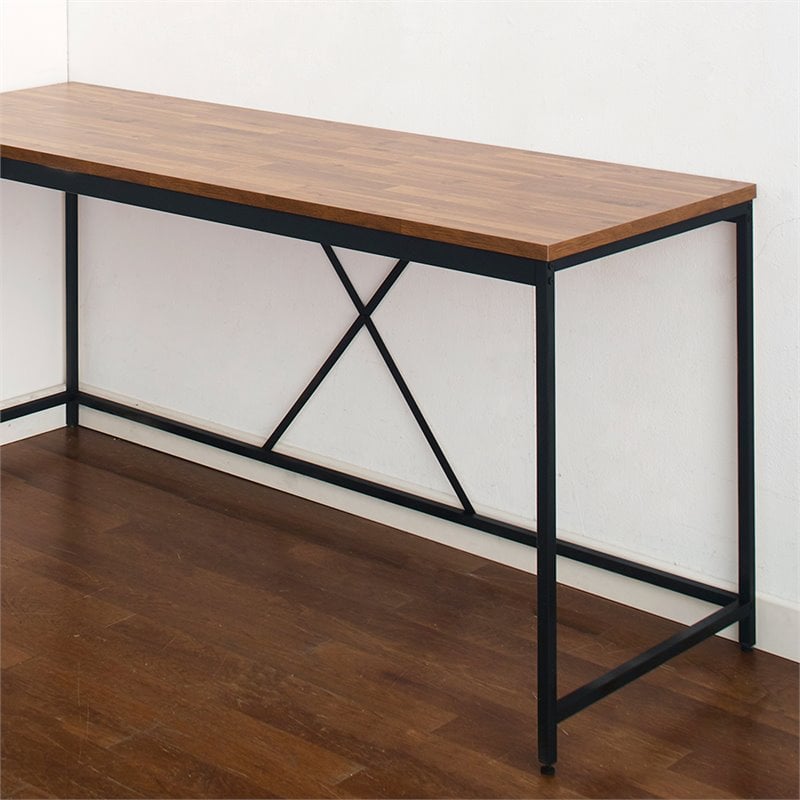 Pemberly Row Contemporary Wood and Metal Corner Desk in Acacia/Black