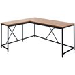 Pemberly Row Contemporary Wood and Metal Corner Desk in Acacia/Black