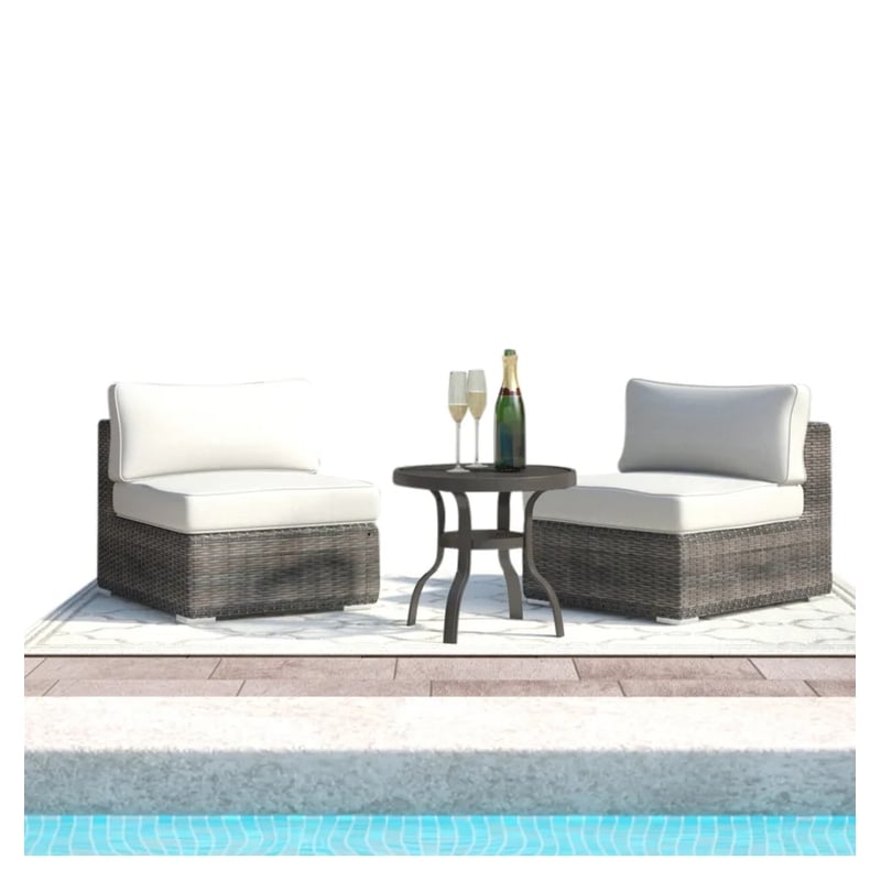 Pemberly Row 2PC Wicker / Rattan Seating Group w/Cushions in Gray