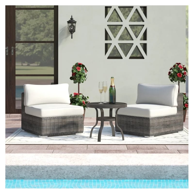 Pemberly Row 2PC Wicker / Rattan Seating Group w/Cushions in Gray