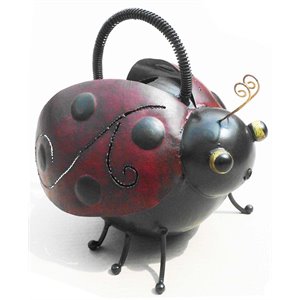 Pemberly Row Tin Metal and Iron Ladybug Watering Can Figurine in Multi-Color